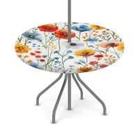 KNEMI Outdoor Round Tablecloth with Umbrella Hole, Colorful Flowers Patio Table Cover Fitted Tablecloth Waterproof Umbrella Table Cover for Party Picnic,Fit for 45"-56" Round Tables