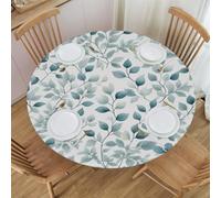 KNEMI Watercolor Leaves Fitted Round Tablecloth with Elastic Edge, Waterproof Table Cloth Wipe Clean Round Table Cover for Outdoor Garden Patio Dining Table, Fits Round Tables up to 40"- 44" Diameter