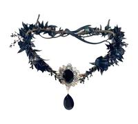 Knemksplanet Dark Flower Fairy Crown - Handmade Elf Floral Circlet Headpiece Forest Elven Circlet for Women Cosplay Renaissance (Black)