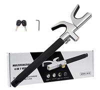 KNFRXO 4-in-1 Steering Wheel Lock with Flashlight/SOS LED Ligth,Seat Belt Cutter,Escape Hammer,2 Keys Retractable Steering Lock,Vehicle Anti-Theft Lock,Universal for Auto/Truck/SUV/Van Black