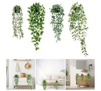KNGNGK 4 Pcs Artificial Hanging Plants Greenery Faux Fake Plants Decor Fake Potted Leaves Plants Artificial Vine Leaves Trailing Plants with 4 Pots for Home Decor Garden Wall Shelf Indoor Outdoor