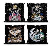 Knibeo Goth Halloween Pillows Covers Set - Gothic Pillow Covers 18x18 Set of 4, Witchy Halloween Decor Aesthetic, Tarot Throw Pillow, Tarot Gifts, Gothic Decor, Astrology Decor, Whimsical Goth Decor
