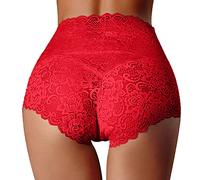 Knickers for Women New Sexy High Waist Underwear Women's Thin Breathable Lace Ladies Panties Pure Cotton Crotch Tummy Control Full Buttom Briefs Stretchy Basic Pants Red