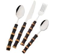 Knife and Fork Sets 4pcs Knife Coffee Spoon Fork Dinnerware Set Black Bamboo Handle Cutlery Western Stainless Steel Silverware Kitchen Tableware