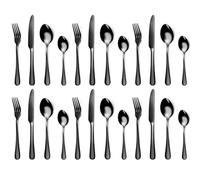 Knife and Fork Sets,Black Silverware Set for 6 People,24 Piece Stainless Steel Flatware Set,Cutlery Set with Spoon Knife and Fork,Mixed Cutlery Sets,Dishwasher Safe,Easy Clean,Mirror Polished