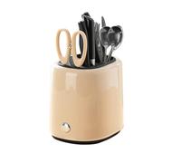 Knife Block ABS Metal Barrel Detachable Knife Utensil Holder Universal Kitchen Countertop Storage Stand for Spoon, Fork, Spatula(Beige)
