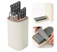 Knife Block Without Knives, Qoosea 4 in 1 Universal Square Knives Block with Scissors Slot Sharpening Rod Slot and Stone, Detachable Kitchen Knife Storage Holder for Easy Cleaning Space Saver-White
