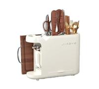 Knife Block Without Knives with Sharpening Stone and Bottom Drain Tank，Large Volume Multi-Functional Partition，Can Place The Cutting Boards，Space Saver for Kitchen (White)