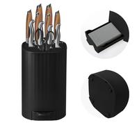 Knife Block Without Knives with Sharpening Stone Large Volume with Scissors Slot Universal Knife Holder Ninonly Easy Cleaning Detachable Knife Storage Space Saver for Kitchen Black