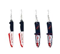 Knife Earring for Women Men Acrylic Blood Printed Knife Earring Gothic Horror Saw Dagger Drop Dangle Earring for Women Men Hip Hop Halloween Party Jewelry, Acrylic, No Gemstone