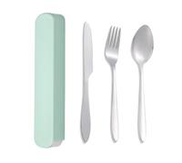 Knife, Fork and Spoon Set 3pc Portable Suit Students Go to School Dining His Knife and Fork Spoon with Receive A Case(Green)