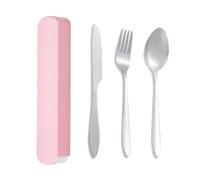 Knife, Fork and Spoon Set 3pc Portable Suit Students Go to School Dining His Knife and Fork Spoon with Receive A Case(Pink)