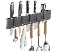 Knife Holder for Wall Mount-Knife Strips with Hooks Stainless Steel Wall Knife Rack-Knife Block-Knife Rack-Utensil Hanger-Kitchen Utensil Holder (Grey, 30 CM+5 Hooks)