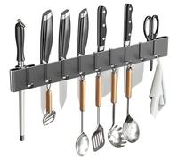 Knife Holder for Wall Mount-Knife Strips with Hooks Stainless Steel Wall Knife Rack-Knife Block-Knife Rack-Utensil Hanger-Kitchen Utensil Holder (Grey, 50 CM+9 Hooks)