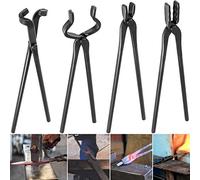 Knife Making Set - Blacksmith Tongs Set with V-Bit, Wolf Jaw, Flat and Blade Tongs for Bladesmith Tool Anvil Vise Forge (4 Pieces)