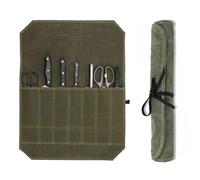 Knife Roll Bag for Chefs - 7 Slots Waxed Canvas Knife Bags, Multi-function Tool Roll Bag, Waxed Canvas Chef Knife Roll Bags, Heavy Duty Storage Knife Cutlery Tool Case with Wrapping Strap (Green)