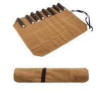 Knife Roll,Waxed Canvas Knife Bag,Heavy Duty Knife Case,Chef Knife Bag Roll with 8 Slots for Knives and Kitchen Tools,Knife Roll Bag For Chefs Culinary Traveling,Knives Pouch Holder Wrap (Khaki)