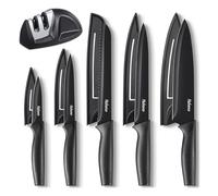 Knife Set, 5 Pieces Kitchen Knives Set with Healthy Anti-Rust Coating, Dishwasher Safe, Stainless Steel Chef Knife Sets with 5 Blade Guards and Knife Sharpener, Perfect Holiday Gifts for Kitchen