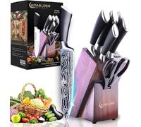 Knife Set, 7-Piece Professional Stainless Steel Knives Set for Kitchen Damascus Knives Set with Built-in Knife Sharpener for Chef's Family