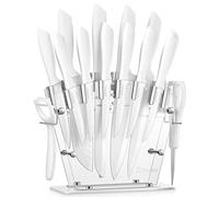 Knife Set, D.Perlla 16 PCS High Carbon Stainless Steel Kitchen Knife Set, Non Slip Handle, Sharp Knife, Rust and Corrosion Resistant, with Acrylic Stand and Steak Knives, White