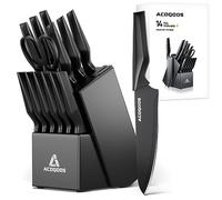Knife Set with Block, 14 Piece with Built-in Sharpener, Kitchen Knives for Chopping, Slicing, Dicing Cutting by ACOQOOS