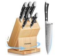 Knife Sets, 6 Piece Kitchen Knives Sets with 360° Rotatable Block, High Carbon Stainless Steel Knivese with Chef, Slicing, Bread, Utility, Paring, Knife Holder with Sharpener and Cell Phone Stands