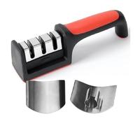 Knife Sharpener 3 Stage - Manual Kitchen Knives Sharpener - Non-Slip Base & Ergonomic Handle - Easy, Safe & Practical