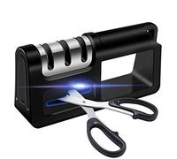 Knife Sharpener- 4 in 1 Knife Sharpening with Non-Slip Base,4 Stage Manual Sharpener for Sharpening Kitchen Knives - Ceramic Stone, Tungsten Carbide Plates, Diamond rods.
