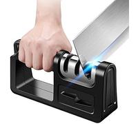 Knife Sharpener- 4 in 1 Knife Sharpening with Non-Slip Base,4 Stage Manual Sharpener for Sharpening Kitchen Knives - Ceramic Stone, Tungsten Carbide Plates, Diamond rods.