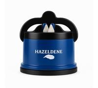 Knife Sharpener, Kitchen Knife Sharpener with PowerGrip Suction Base, Non-Slip Blade & Scissor Sharpener, Compact Manual Sharpener for Knives & Sscissors - Blue