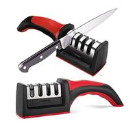 Knife Sharpeners for Kitchen Knives- Stainless Steel 4 in1 Kitchen Knife Sharpener - Ergonomic and Easy to Use Knife Sharpening Kit with 4 Stage Sharpening Slots Black