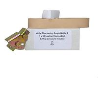 Knife Sharpening Angle Guide and 1" x 30" Leather Honing Belt with Compound