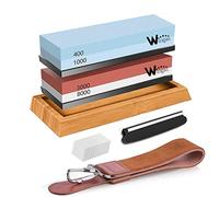 Knife Sharpening Stone Kit - 400/1000 3000/8000 Grit Japanese Whetstone Sharpener Set with Non-Slip Rubber Base Angle Guide Flattening Stone and Leather Strop