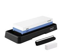 Knife Sharpening Stone Set,Whetstone Dual Sided 1000/6000 Grit Waterstone with Angle Guide Non Slip Rubber Base Holder, Knife Sharpeners Tool Kit for Kitchen Hunting (Blue + Black)