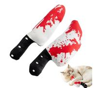 Knifes Cat Chew Catnip Toy, 2Pcs Knifes Shaped Catnip Toys, Interactive Stuffed Bite, Horror KnifeShaped Bloody Design Plush Scratcher, Fun Teasing Toy for Kittens Halloween Christmas