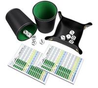 Kniffing Cup Set, 2 Dice Cups Leather with 10 Dice and Dice Game Block DIN A6 and Dice Boards Made of PU Leather, Shock Set, Dice Game, for Yahtzee Liar's Dice Sic BO