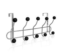 Knight 10 Hooks Over The Door Hanger Metal Chrome Plated, Fits Any Standard Door, Bedroom, Bathroom, for Clothes, Bags, Belts - 38cm Width x 16cm Height (Black)
