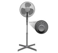 Knight 16" Pedestal Stand Fan With 3 Speed Rotary Knob, Extra Wide Cross Base, Oscillation & Tilting Head, 1.4m Height Adjustment, Quiet Operation Fan For Home, Bedroom & Kitchen - Matt Grey