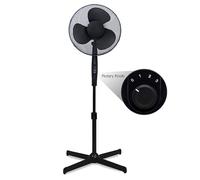 Knight 16" Pedestal Stand Fan With 3 Speed Rotary Knob, Extra Wide Cross Base, Oscillation & Tilting Head, 1.4m Height Adjustment, Quiet Operation Fan For Home, Bedroom & Kitchen - Matt Black