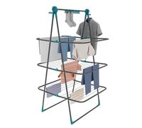 Knight 3 Tier Clothes Airer, 30m Drying Space, Free Standing Foldaway Clothes Drying Rack, Laundry Drying, Non Slip Feet, Extra Hanging Bar with Socks Clip, Space Saving Patent Design (Grey & Teal)