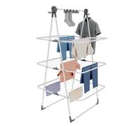 Knight 3 Tier Clothes Airer, 30m Drying Space, Free Standing Foldaway Clothes Drying Rack, Laundry Drying, Non Slip Feet, Extra Hanging Bar with Socks Clip, Space Saving Patent Design (White & Grey)