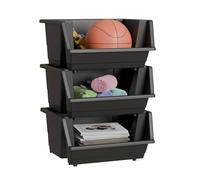 Knight 3 x 40L Stackable Plastic Storage Boxes | Heavy-Duty Stacking Storage Containers for Home, Office & Garage | Front-Open Storage Bins for Clothes,Toys, Tools & Household Storage Matt Grey