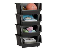 Knight 4 x 40L Stackable Plastic Storage Boxes | Multi-Purpose Stacking Storage Containers for Home, Office & Garage | Storage Bins for Clothes,Toys, Tools & Household Storage. (Matt charcoal).