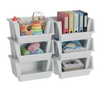 Knight 40L Stackable Open Storage Boxes | Multi-Purpose Plastic Storage Containers for Home, Office & Garage | Storage Bins for Clothes,Toys, Tools & Household Storage | White - 6Pack