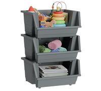 Knight 40L Stackable Open Storage Boxes | Multi-Purpose Plastic Storage Containers for Home, Office & Garage | Storage Bins for Clothes, Toys, Tools & Household Storage | Grey - 3Pack.