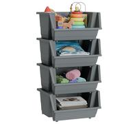 Knight 40L Stackable Open Storage Boxes | Multi-Purpose Plastic Storage Containers for Home, Office & Garage | Storage Bins for Clothes,Toys, Tools & Household Storage | Grey - 4pack