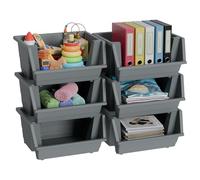 Knight 40L Stackable Open Storage Boxes | Multi-Purpose Plastic Storage Containers for Home, Office & Garage | Storage Bins for Clothes,Toys, Tools & Household Storage | Grey - 6Pack.