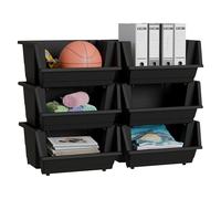 Knight 40L Stackable Plastic Storage Boxes | Multi-Purpose Stacking Storage Containers for Home, Office & Garage | Storage Bins for Clothes,Toys, Tools & Household Storage (Matt Charcoal, Set of 6)
