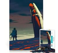 Knight And Angelic Figure Confrontation Jigsaw Puzzle 1000 Piece for Adults Serene Game Serene Game Pattern Build Xmas Fun Gift (38x52cm)