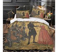 Knight And Blonde Lady 3PCs Duvet Cover Sets, 3D 14th Century Illustration Style Printing Themed, Comfortable, Soft Bedding Set Bedroom Decor Super King（260x220cm）